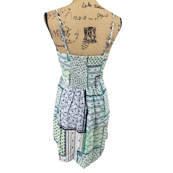 LOFT PETITE Patchwork Spaghetti Strap Twist Cutout Cami Dress Short Mini Sz 10 - Picture 5 of 13